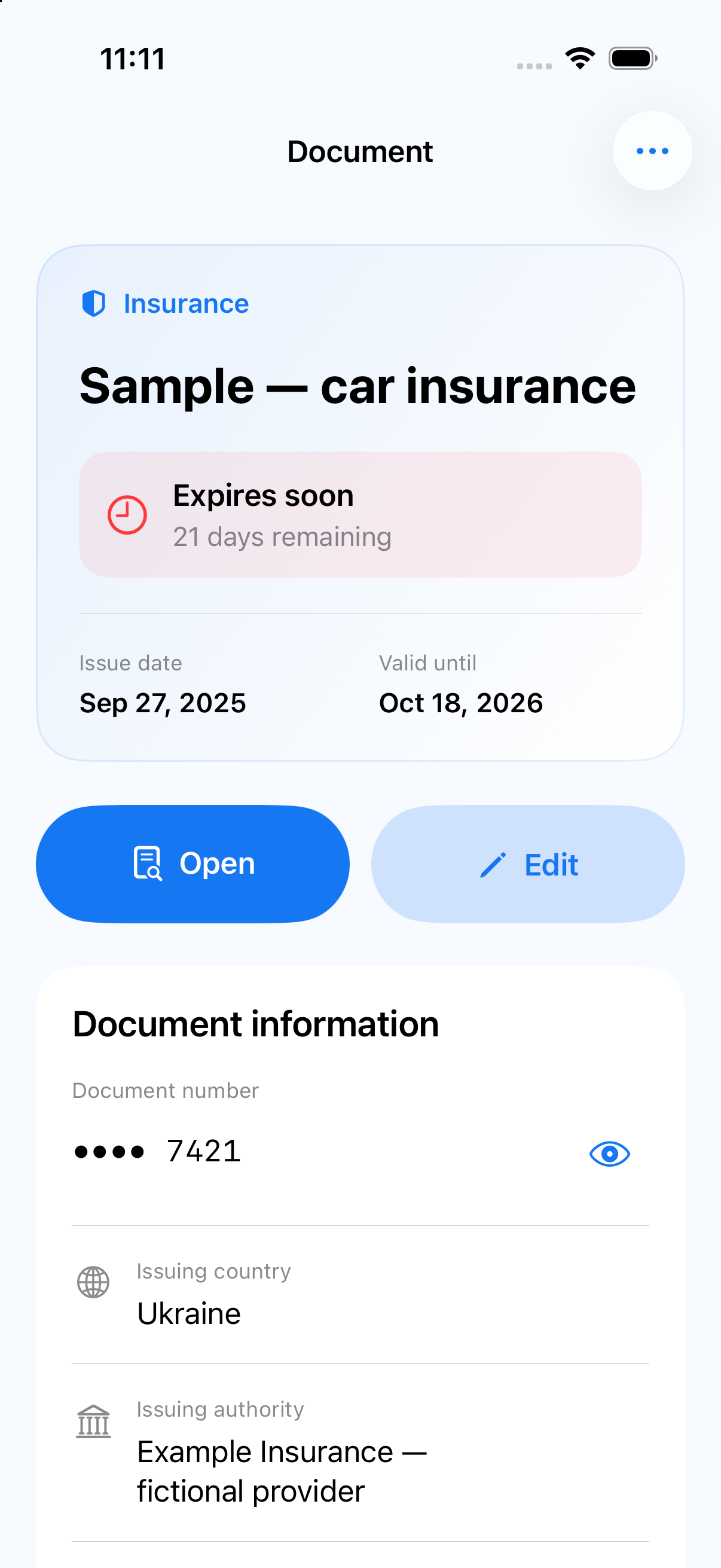 Details of a fictional insurance document